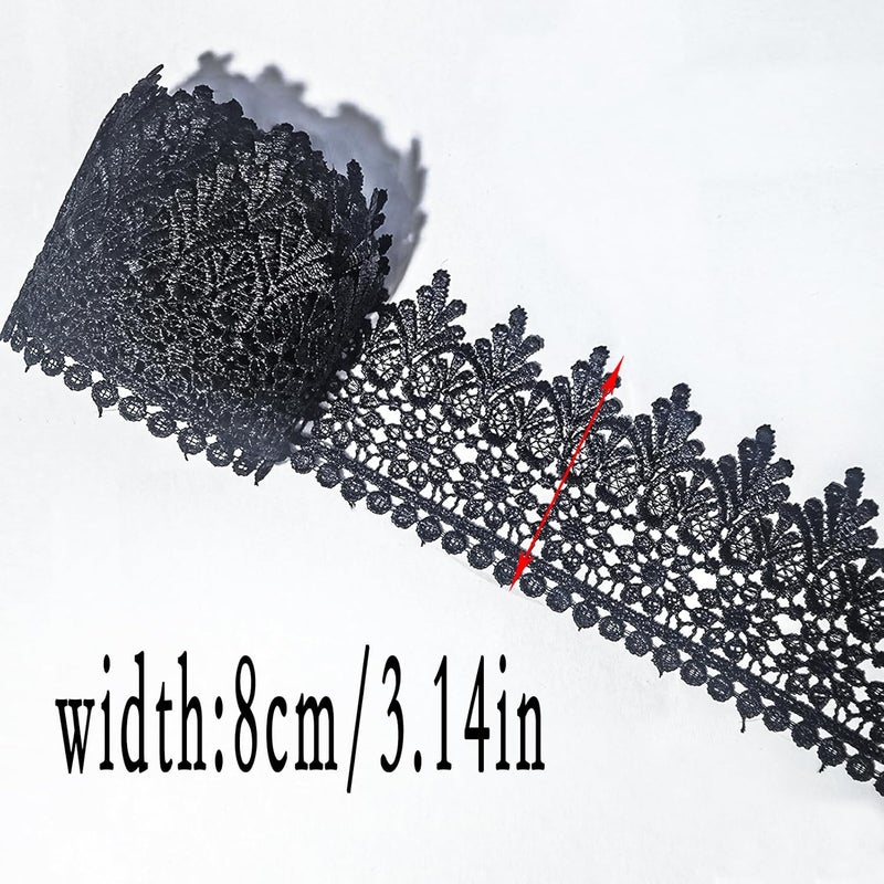 DKKUAYANGUP (Black Floral Lace Trim - 5 Yards, 9cm Wide | Wedding Dress Embellishment, Gift Packaging, Party Decor | DIY Sewing & Craft Supplies - Image 3